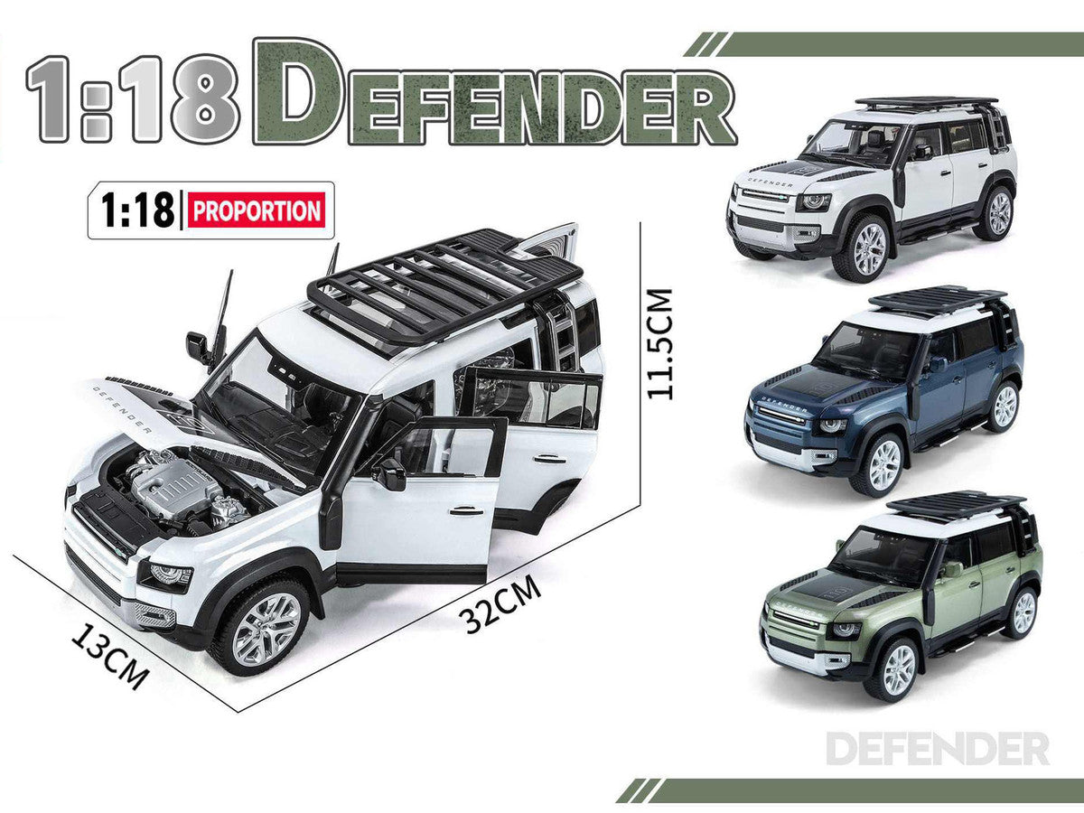 Land Rover Defender 110 Blue Metallic with White Top and Roof Rack 1/18 Diecast Model Car by Heimanba-1