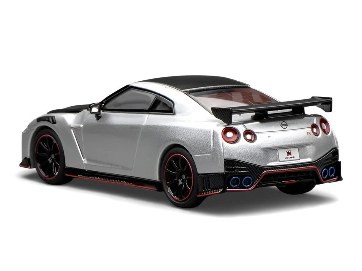 2022 Nissan GT-R Nismo (R35) RHD (Right Hand Drive) Ultimate Metal Silver Metallic with Carbon Hood and Top "Senior 64" Series 1/64 Diecast Model Car by MotorHelix-4