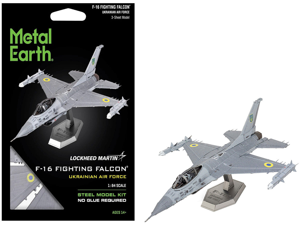 Model Kit Lockheed Martin F-16 Fighting Falcon Aircraft "Ukrainian Air Force" (Moderate Difficulty) Steel Model by Metal Earth-4