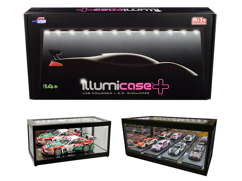 Black Collectible Display Show Case Illumicase+ with LED Lights and Mirror Base and Back for 1/64 1/43 1/32 1/24 1/18 Scale Models by Illumibox-2