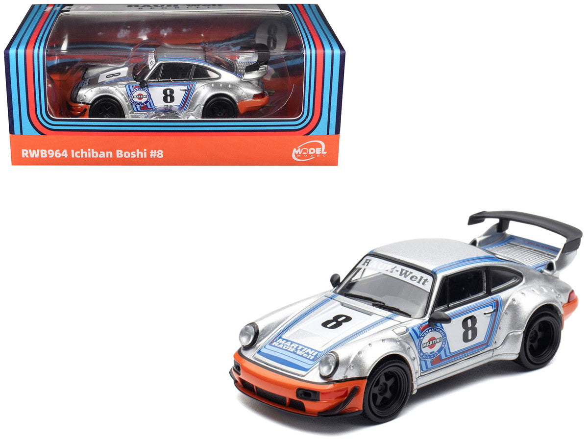 RWB 964 #8 "Ichiban Boshi - Martini Racing" Silver Metallic with Stripes 1/64 Diecast Model Car by Model Model-4