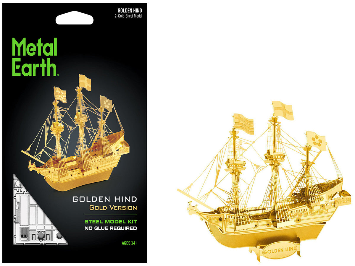 Model Kit Golden Hind Galleon Gold Version (Moderate Difficulty) Steel Model by Metal Earth-4