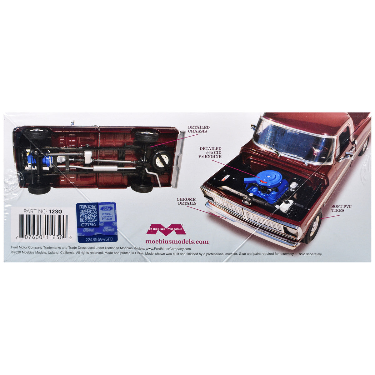 Skill 3 Model Kit 1970 Ford F-100 Custom Cab 4x4 Pickup Truck 1/25 Scale Model by Moebius-4