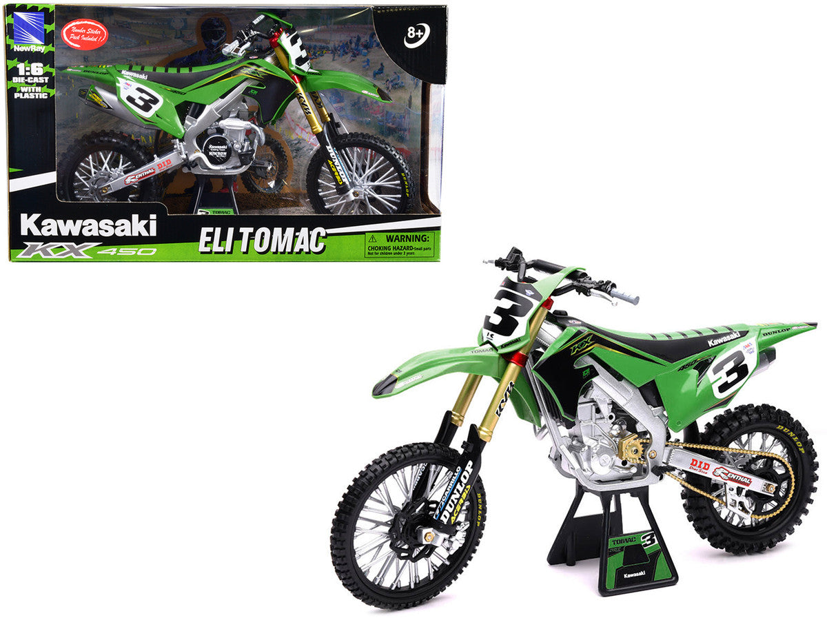 Kawasaki KX 450F Dirt Bike Motorcycle #3 Eli Tomac Green and Black "Kawasaki Racing Team" 1/6 Diecast Model by New Ray-2