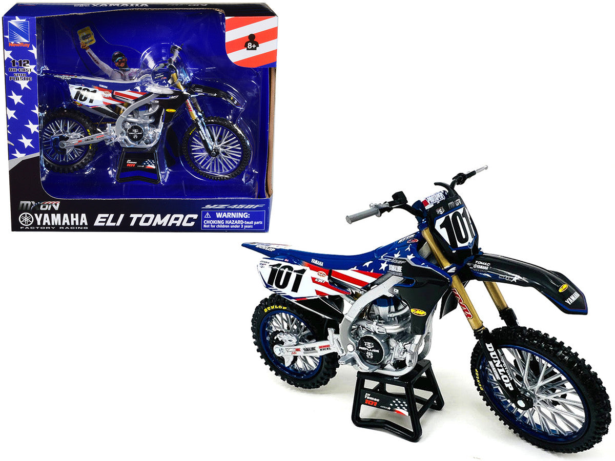Yamaha YZ450F Dirt Bike Motorcycle #101 Eli Tomac American Flag Livery "Motocross of Nations" 1/12 Model by New Ray-2