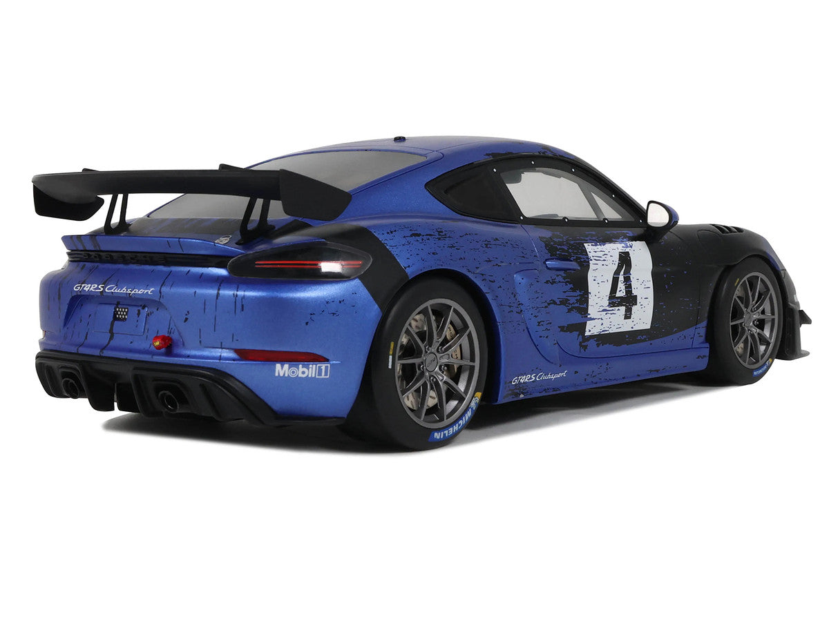 2021 Porsche Cayman 718 GT4 RS Clubsport #4 Black with Blue Graphics Limited Edition to 999 pieces Worldwide 1/18 Model Car by Otto Mobile-4