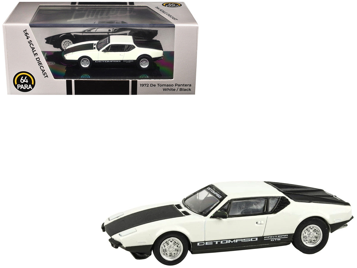 1972 De Tomaso Pantera White and Black 1/64 Diecast Model Car by Paragon Models-2