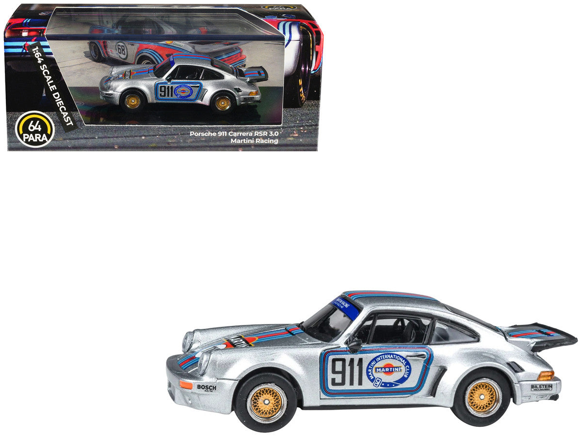 Porsche 911 Carrera RSR 3.0 "Martini Racing" Silver Metallic with Stripes 1/64 Diecast Model Car by Paragon Models-3