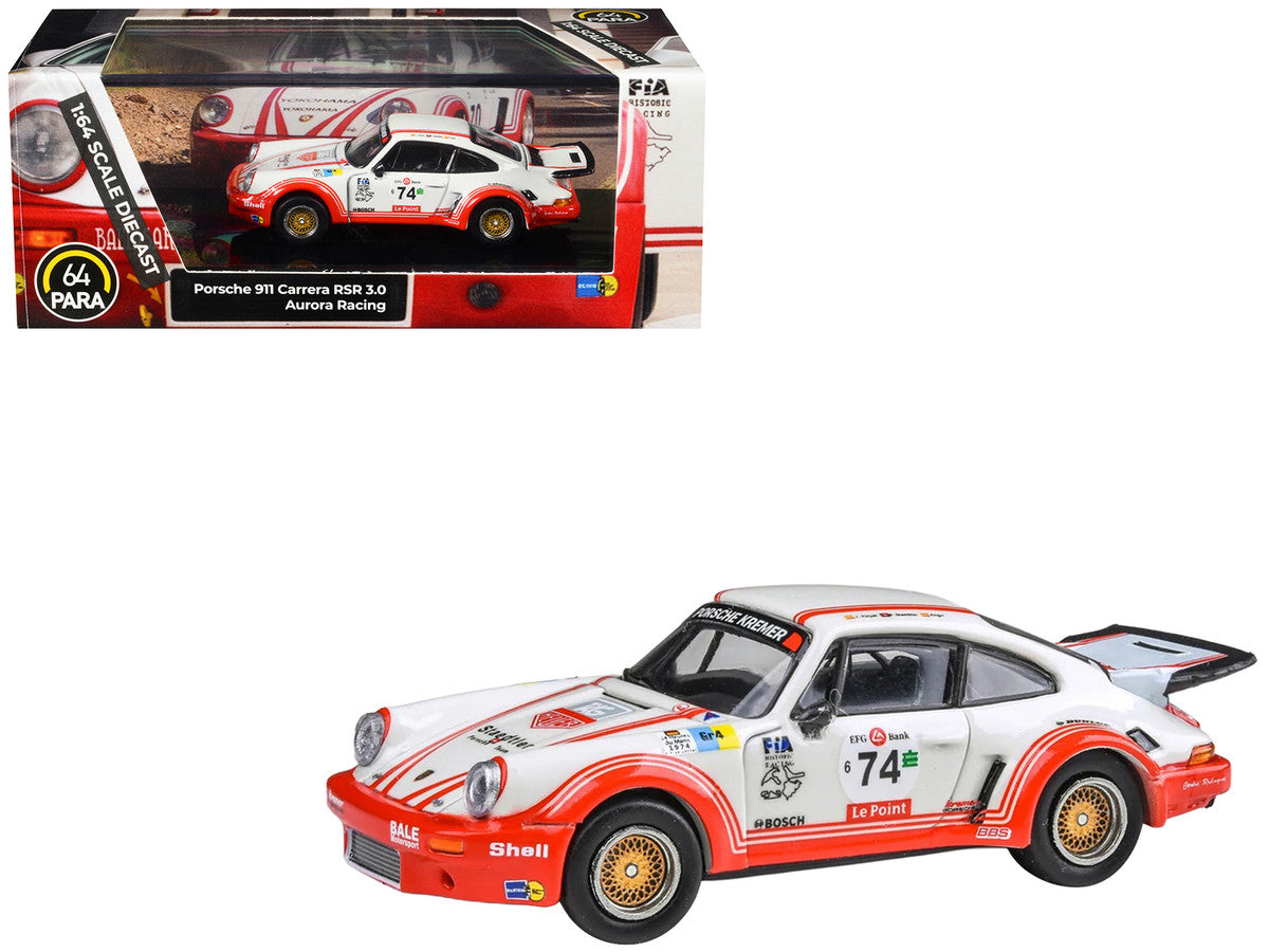 Porsche 911 Carrera RSR 3.0 #74 "Aurora Racing" White with Red Stripes 1/64 Diecast Model Car by Paragon Models-3