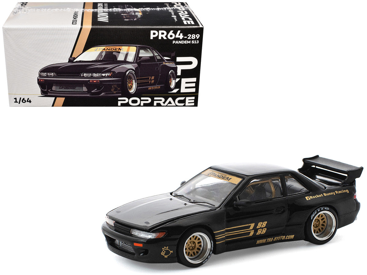 Pandem S13 RHD (Right Hand Drive) Black with Gold Accents 1/64 Diecast Model Car by Pop Race-4