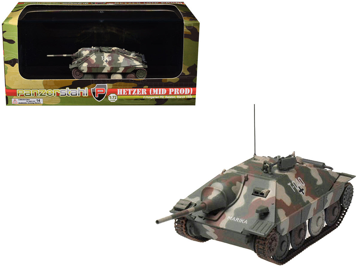 Hetzer (Mid Prod) Tank Destroyer "T-040 Marika 2nd Hungarian Panzer Division Balaton" (1945) German Army 1/72 Diecast Model by Panzerstahl-4