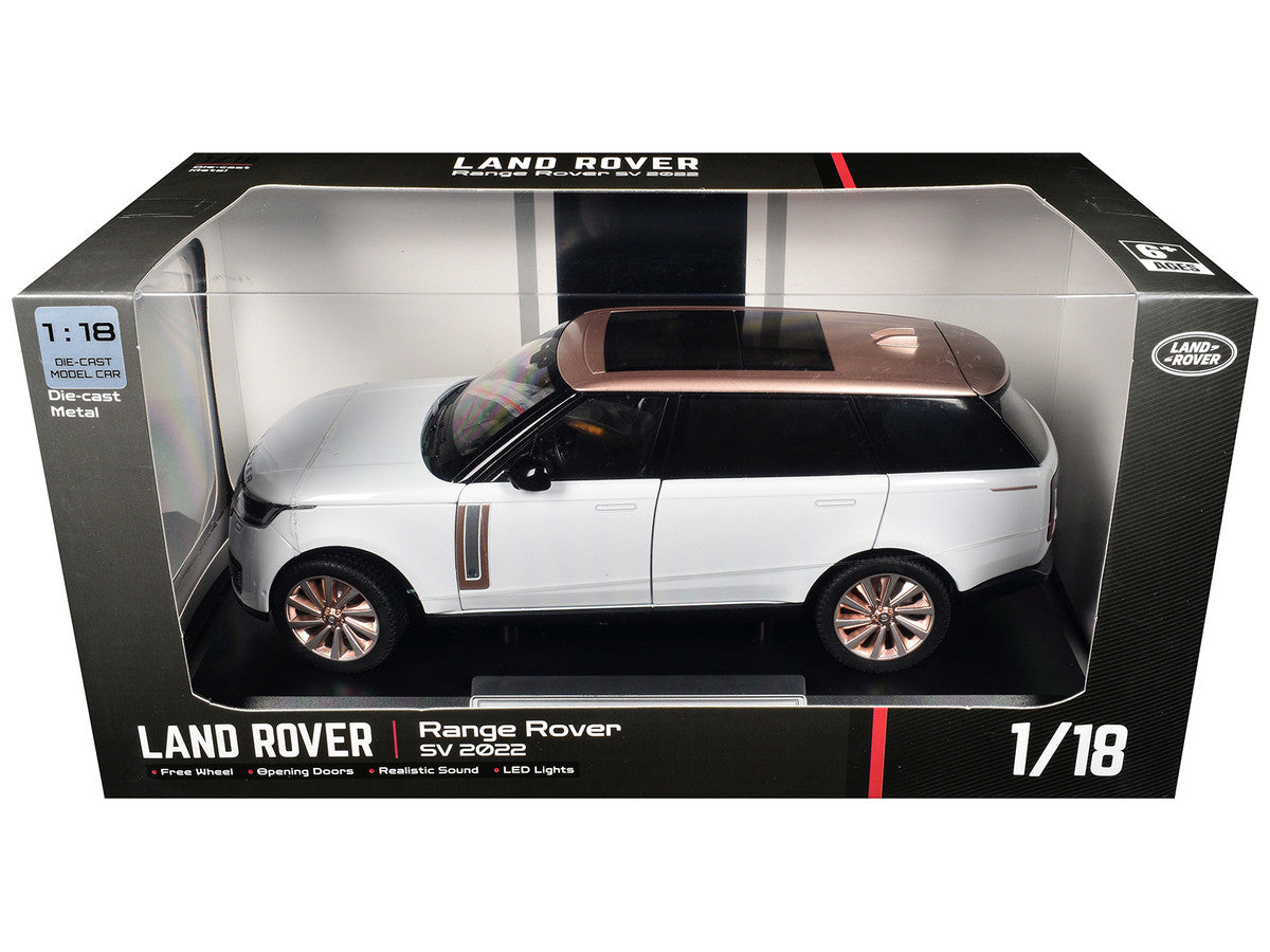 2022 Land Rover Range Rover SV White Metallic with Rose Gold Top and Moonroof 1/18 Diecast Model Car by Heimanba-2