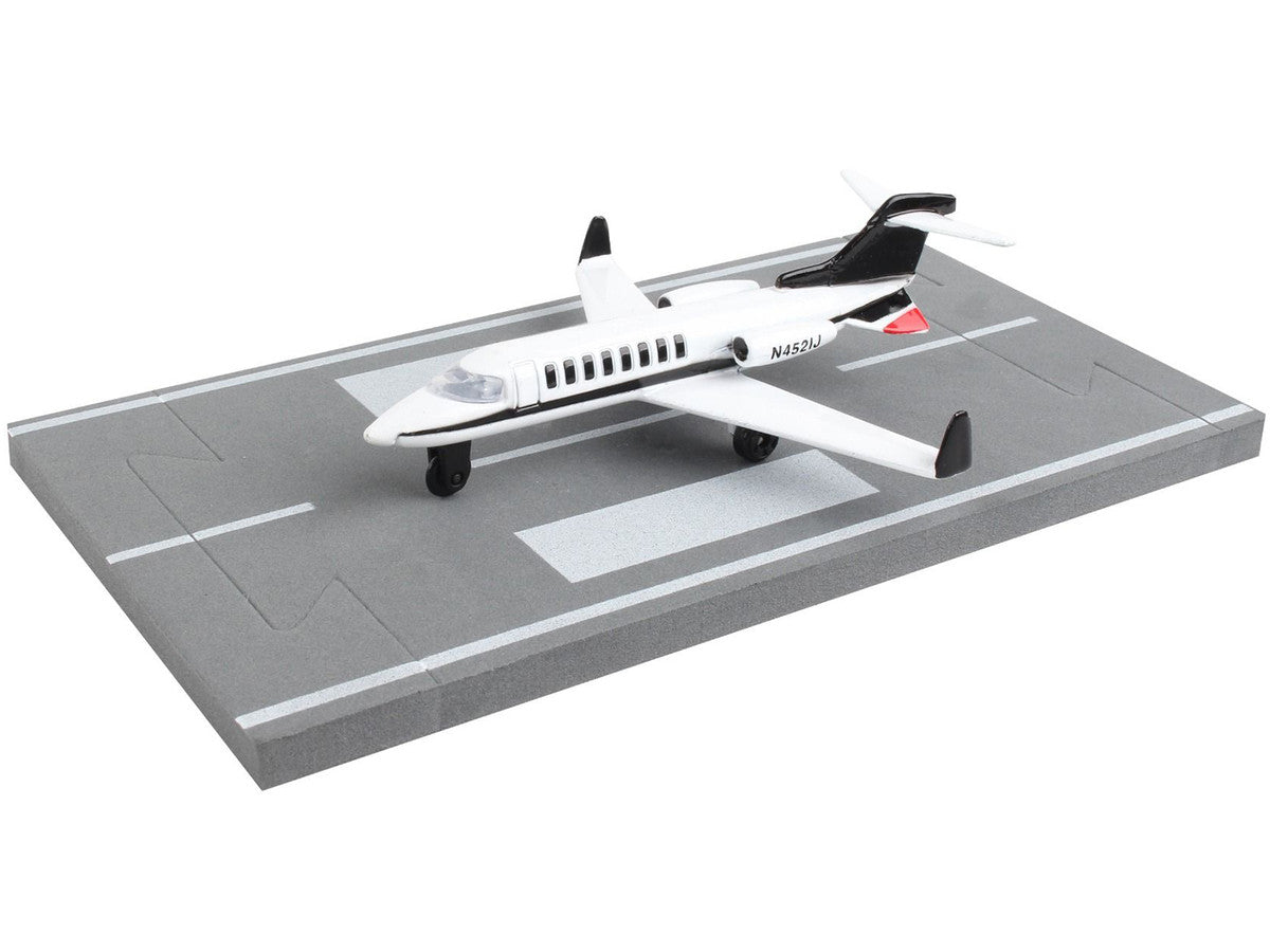 Private Jet Commercial Aircraft White with Black Tail "N452IJ" with Runway Section Diecast Model Airplane by Runway24-2