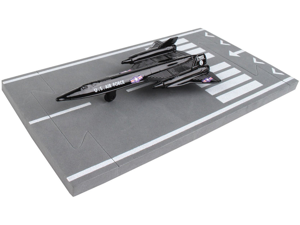 Lockheed SR-71 Blackbird Aircraft Black "United States Air Force" with Runway Section Diecast Model Airplane by Runway24-2