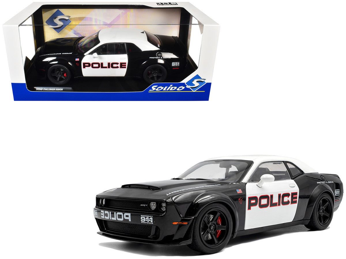 2023 Dodge Challenger Demon "Police" Black and White 1/18 Diecast Model Car by Solido-4