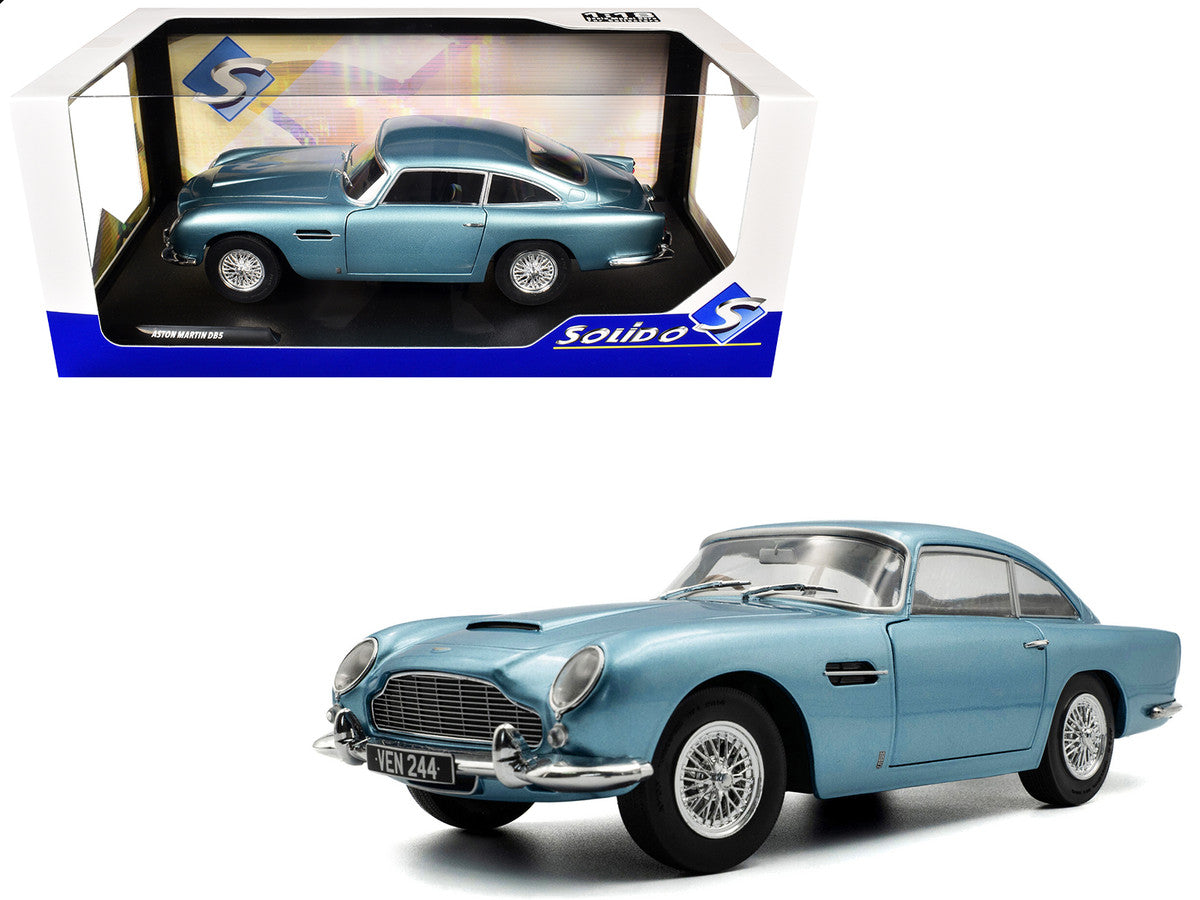 1964 Aston Martin DB5 RHD (Right Hand Drive) Light Blue Metallic 1/18 Diecast Model Car by Solido-4