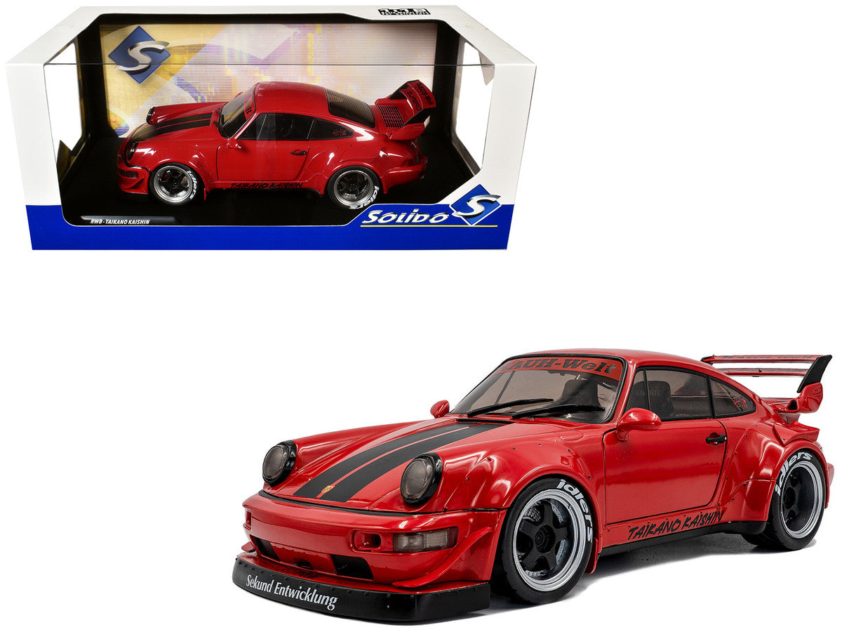 2024 RWB Bodykit "Taikano Kaishin" Red with Black Stripes 1/18 Diecast Model Car by Solido-4