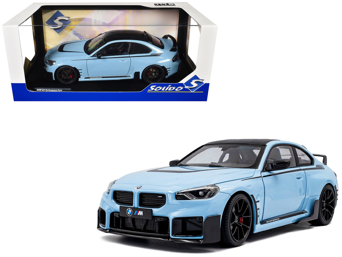 2024 BMW M2 Performance Parts Zandvoort Blue with Carbon Top and Black Stripes 1/18 Diecast Model Car by Solido-4