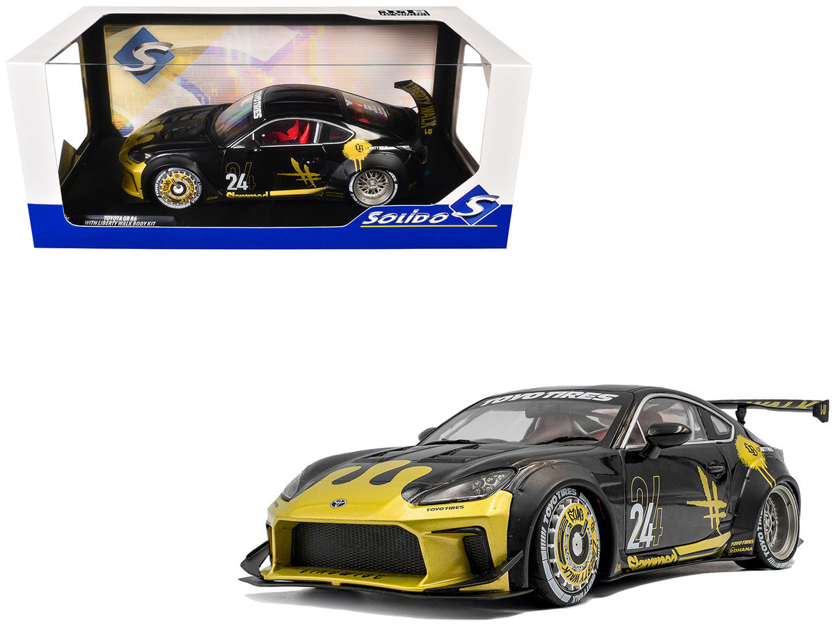 2024 Toyota GR86 Liberty Walk Body Kit RHD (Right Hand Drive) #24 Black with Gold Graphics 1/18 Diecast Model Car by Solido-4