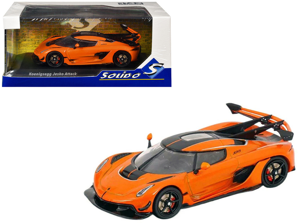 Koenigsegg Jesko Attack Tang Orange Metallic with Black Stripes 1/43 Diecast Model Car by Solido-2