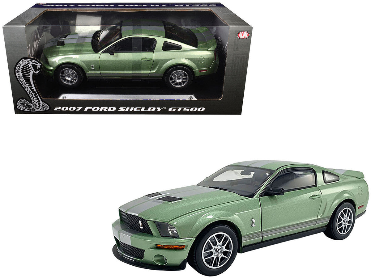 2007 Ford Shelby GT500 Lime Green Metallic with Silver Stripes "Shelby Collectibles" Series 1/18 Diecast Model Car by ACME-3