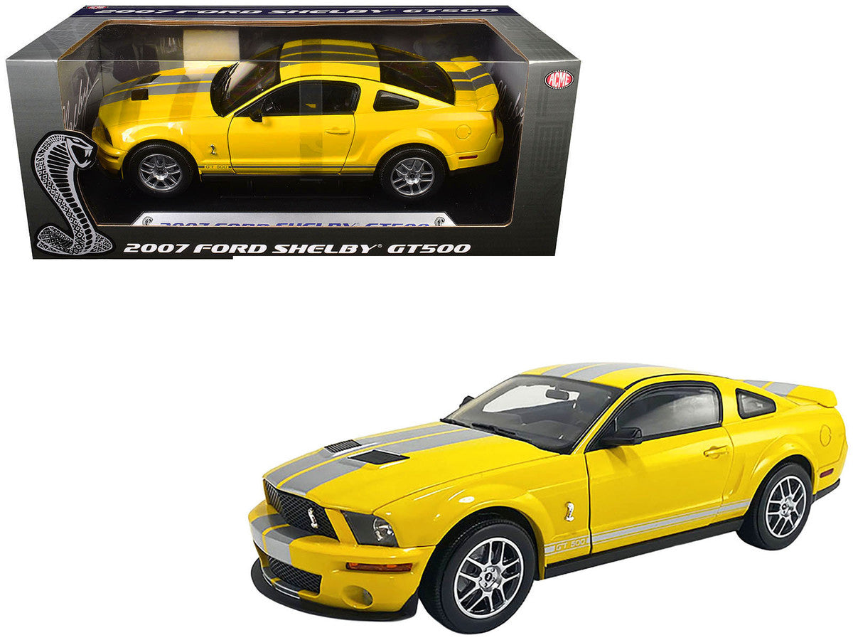 2007 Ford Shelby GT500 Yellow with Silver Stripes "Shelby Collectibles" Series 1/18 Diecast Model Car by ACME-3