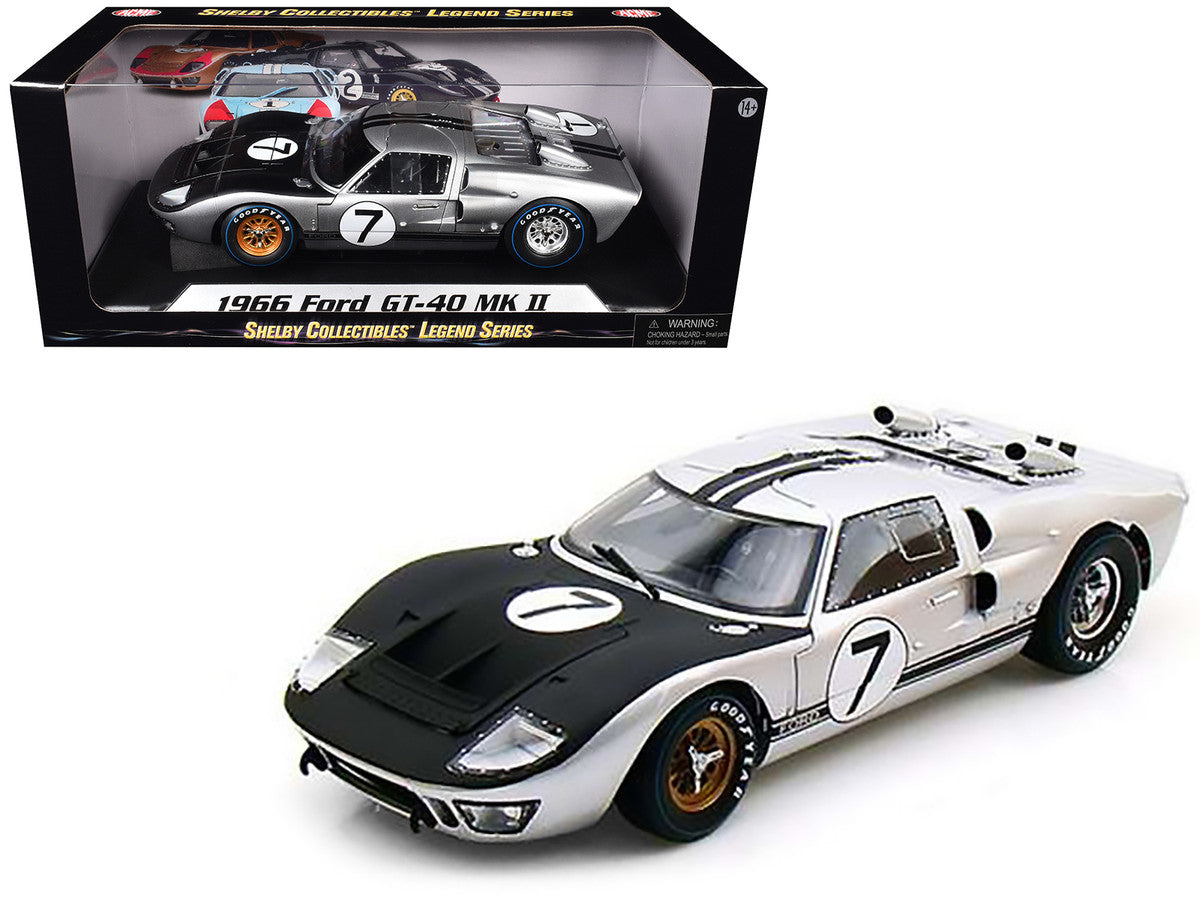 1966 Ford GT-40 MK II #7 Silver 1/18 Diecast Model Car by Shelby Collectibles-2