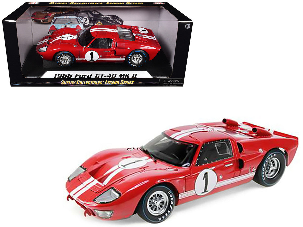 1966 Ford GT-40 MK 2 Red #1 1/18 Diecast Model Car by Shelby Collectibles-2
