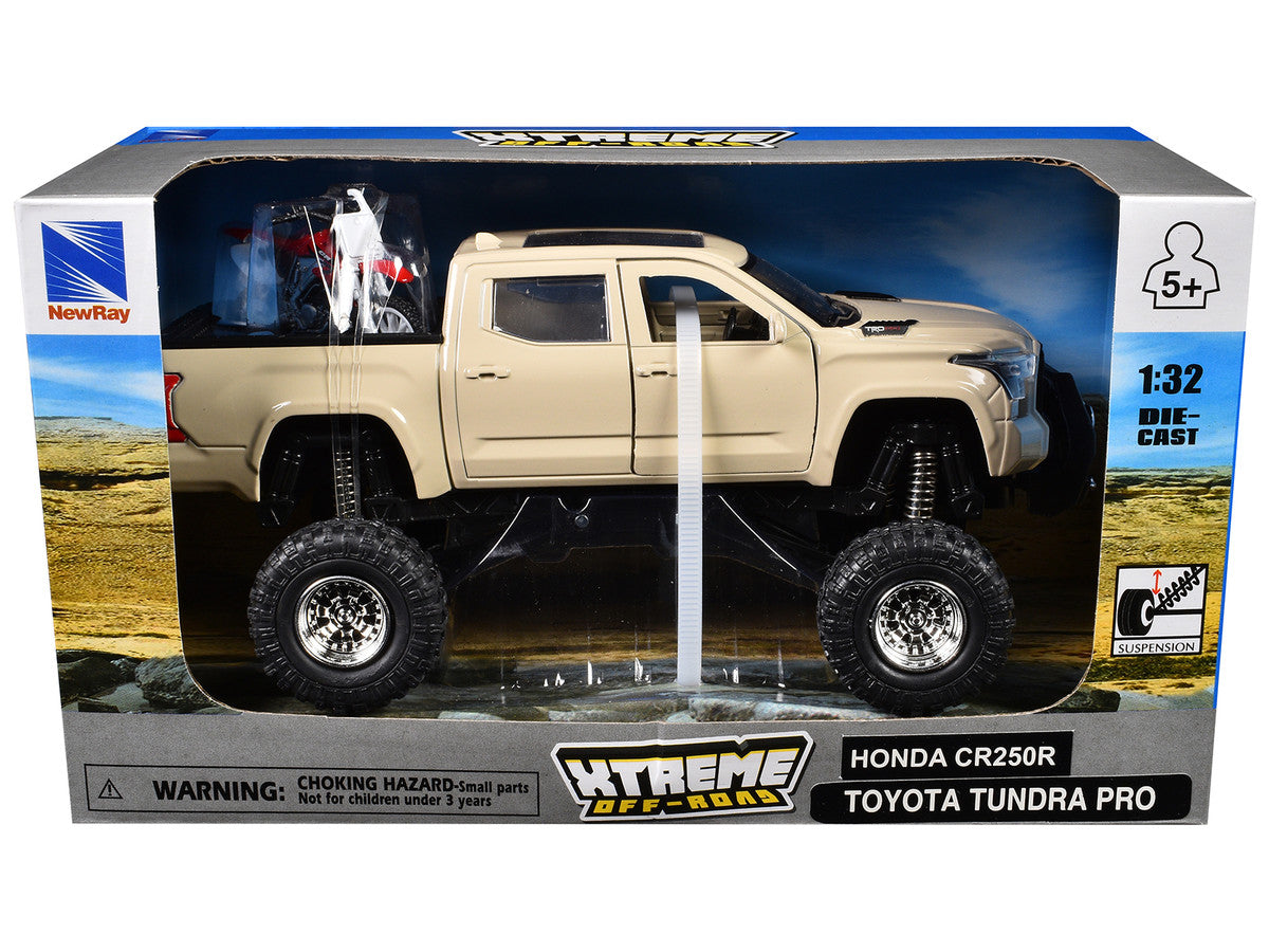 Toyota Tundra Pro Pickup Truck Tan and Honda CR250R Motorcycle Red and White "Xtreme Off-Road" Series 1/32 Diecast Models by New Ray-2