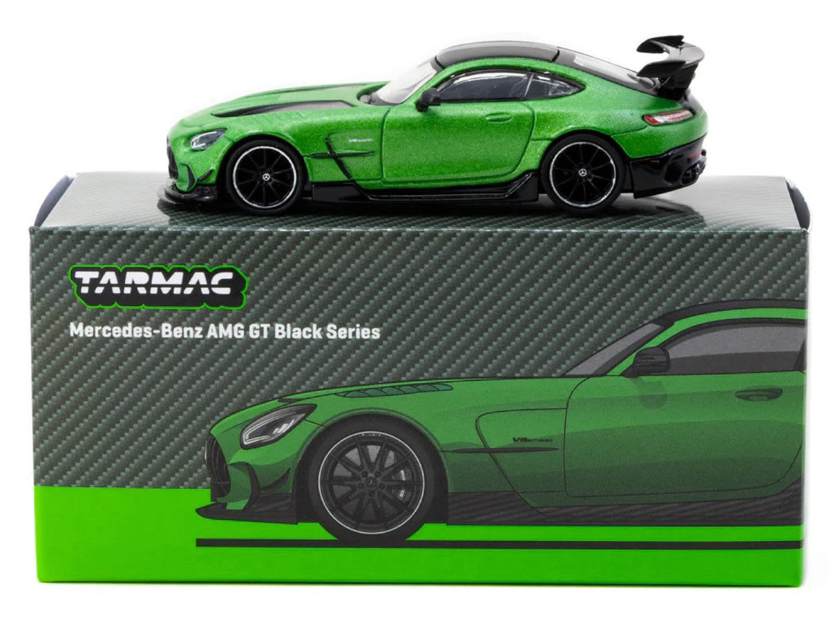 Mercedes-Benz AMG GT Black Series Green Metallic with Black Top and Hood Stripes "Global64" Series 1/64 Diecast Model by Tarmac Works-3