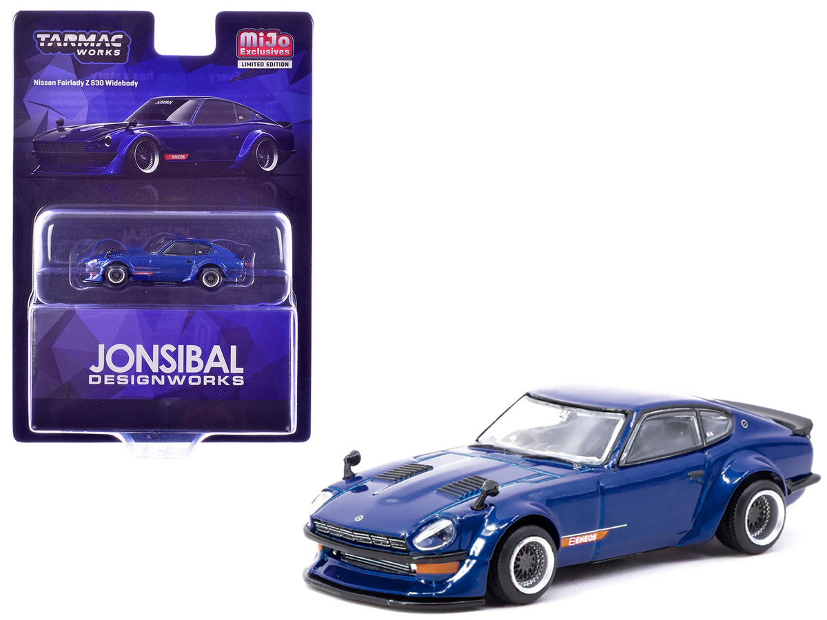 Nissan Fairlady Z S30 Widebody RHD (Right Hand Drive) "Designed by Jon Sibal" Blue Metallic "Global64" Series 1/64 Diecast Model Car by Tarmac Works-2