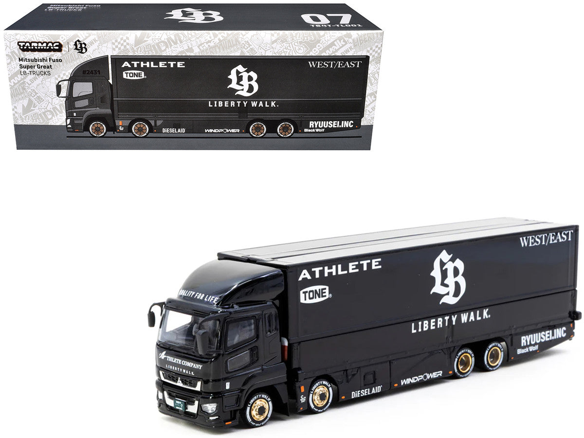 Mitsubishi Fuso Super Great Truck RHD (Right Hand Drive) with Transporter "Liberty Walk" Black "Truck64" Series 1/64 Diecast Model Car by Tarmac Works-2