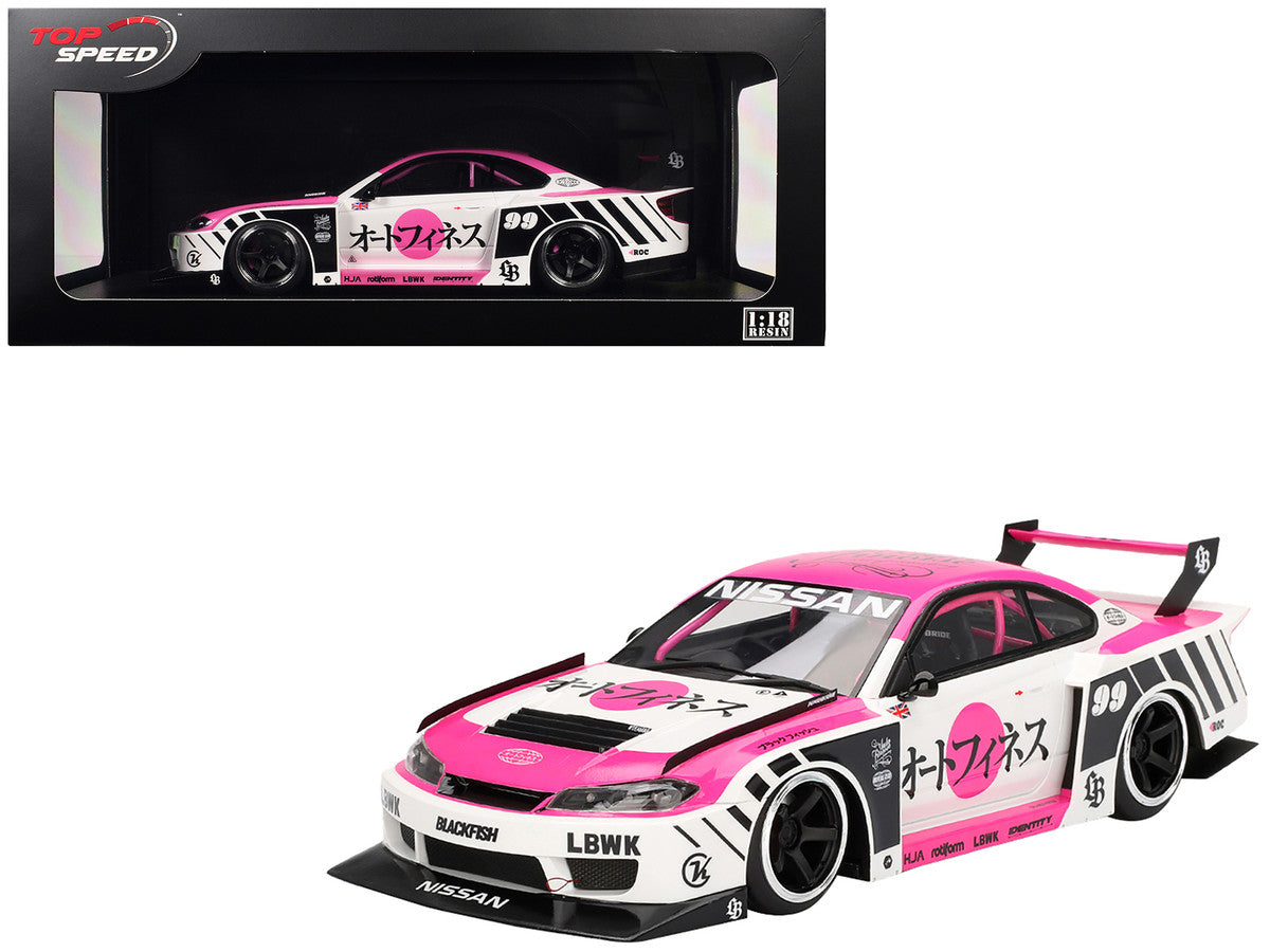 Nissan "LB-Super Silhouette" S15 SILVIA RHD (Right Hand Drive) #99 "Auto Finesse - SEMA 2023" White and Pink 1/18 Model Car by Top Speed-4