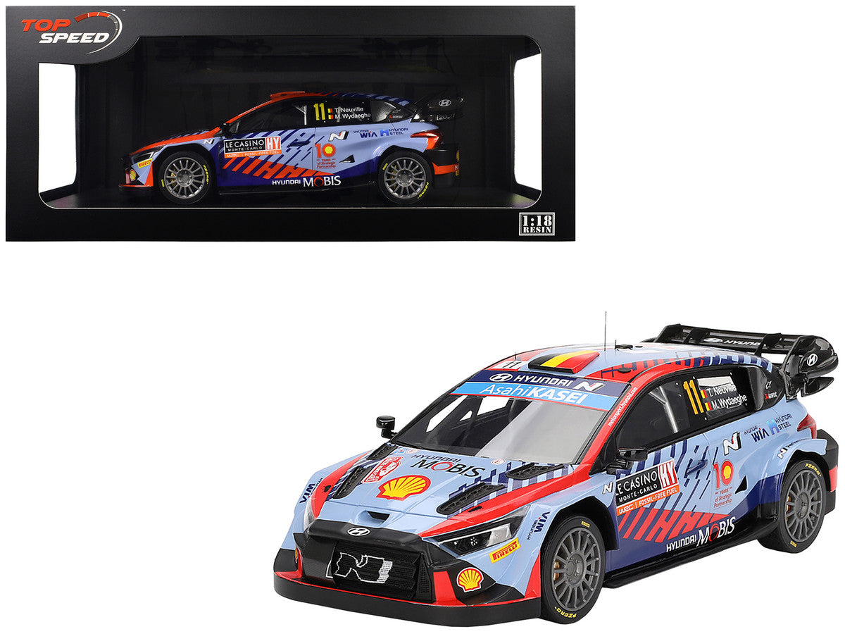 Hyundai i20 N Rally1 Hybrid #11 Thierry Neuville - Martijn Wydaeghe "Hyundai Shell Mobis WRT" Winner WRC "Monte Carlo Rally" (2024) 1/18 Model Car by Top Speed-4
