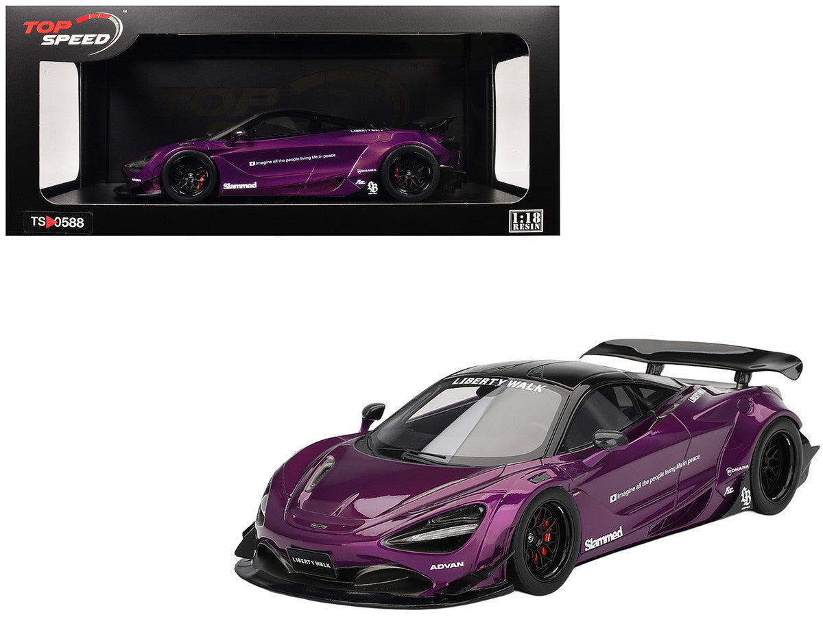 McLaren 720S "LB-Works" Purple Metallic with Black Top 1/18 Model Car by Top Speed-4