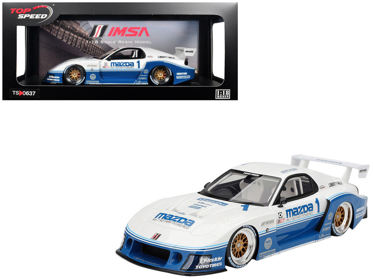 Mazda RX-7 LB-Super Silhouette RHD (Right Hand Drive) #1 Jeremy Barnes - Pete Halsmer "IMSA" White and Blue 1/18 Model Car by Top Speed-4