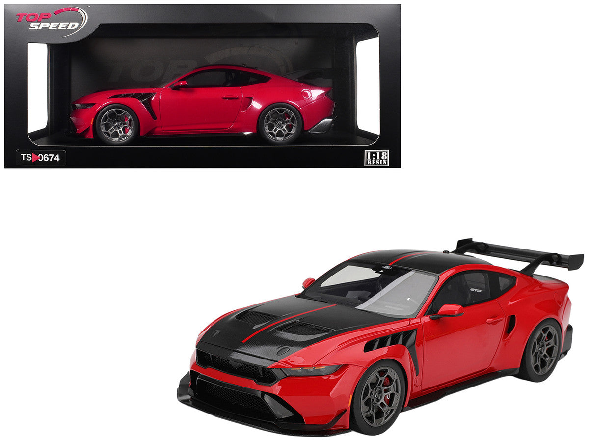 Ford Mustang GTD Race Red and Carbon Fiber with Red Stripe 1/18 Model Car by Top Speed-4