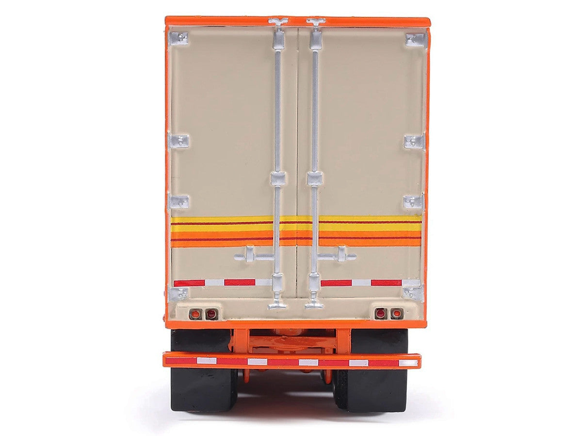 1973 Peterbilt 359 Truck Tractor with Sleeper Cab Cream with Orange and Yellow Stripes and Refrigerate Modern Trailer 1/64 Diecast Model Car by IXO Models-4