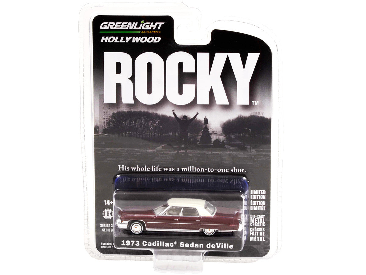 1973 Cadillac Sedan DeVille Burgundy with White Top "Rocky" (1976) Movie "Hollywood Series" Release 35 1/64 Diecast Model Car by Greenlight-2