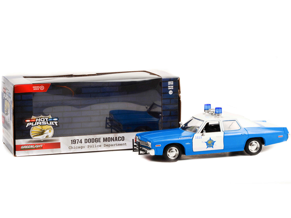 1974 Dodge Monaco Blue and White CPD "Chicago Police Department" (Illinois) "Hot Pursuit" Series 1/24 Diecast Model Car by Greenlight-2