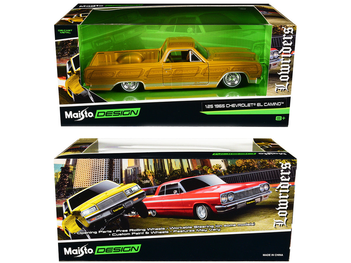 1965 Chevrolet El Camino Lowrider Gold Metallic with Graphics "Lowriders" Series 1/25 Diecast Model Car by Maisto-2