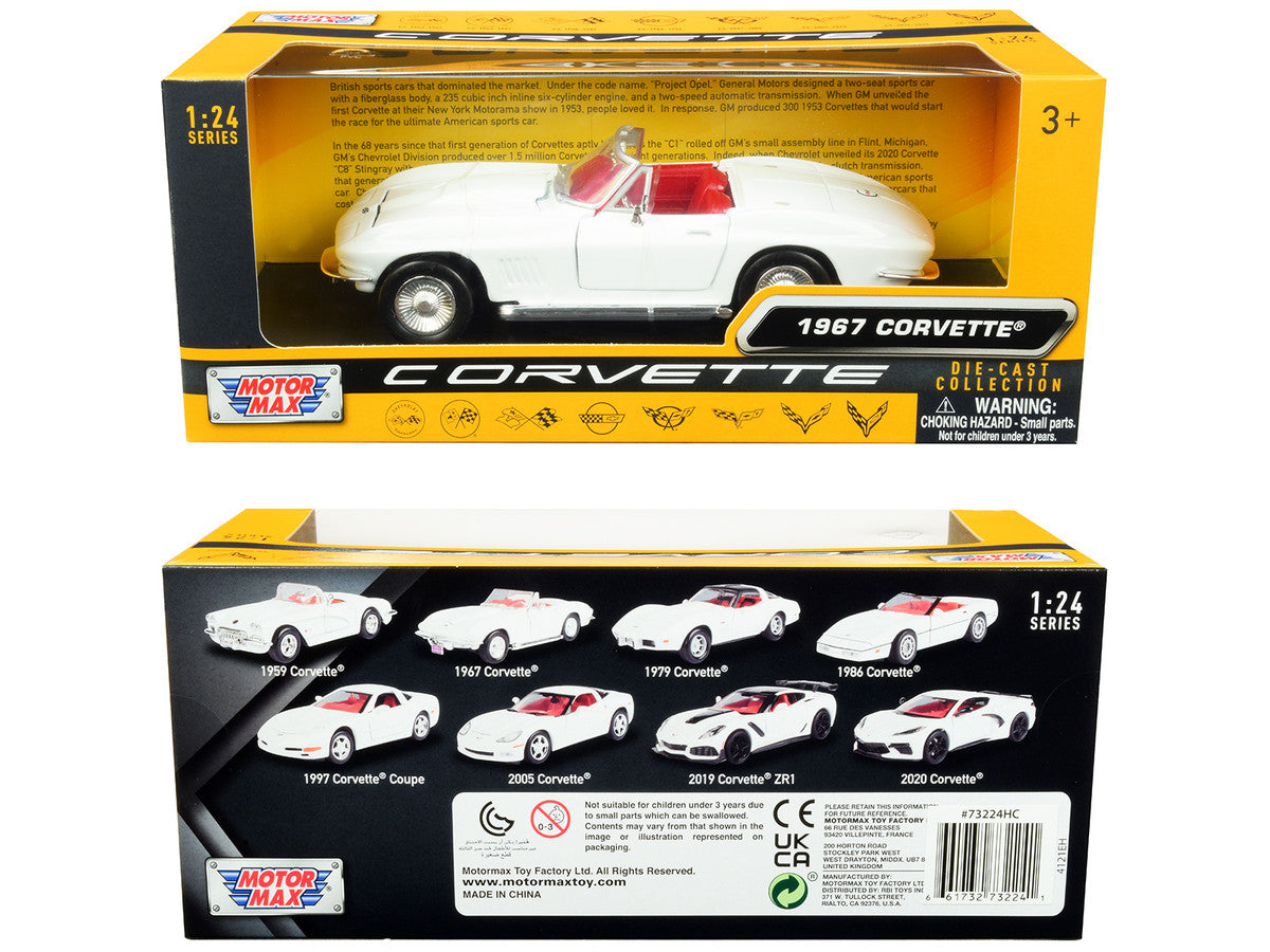 1967 Chevrolet Corvette C2 Convertible White with Red Interior "History of Corvette" Series 1/24 Diecast Model Car by Motormax-2
