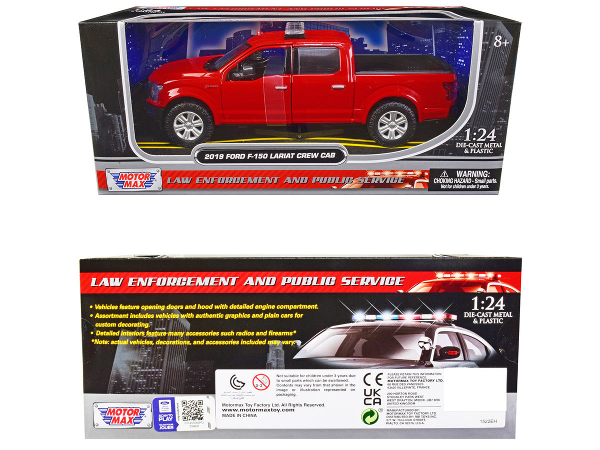 2019 Ford F-150 Lariat Crew Cab Pickup Truck Unmarked Fire Department Red "Law Enforcement and Public Service" Series 1/24 Diecast Model Car by Motormax-2