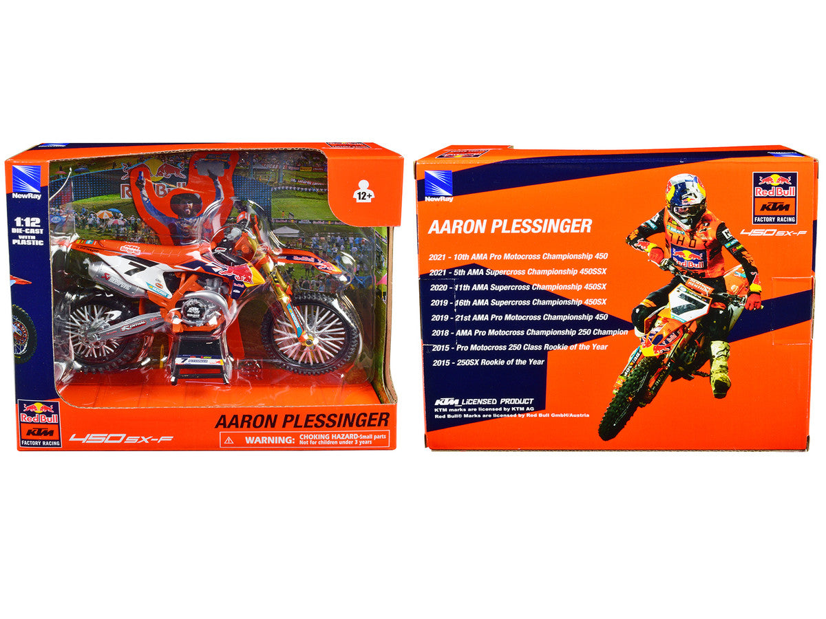 KTM 450 SX-F Motorcycle #7 Aaron Plessinger "Red Bull KTM Factory Racing" 1/12 Diecast Model by New Ray-2