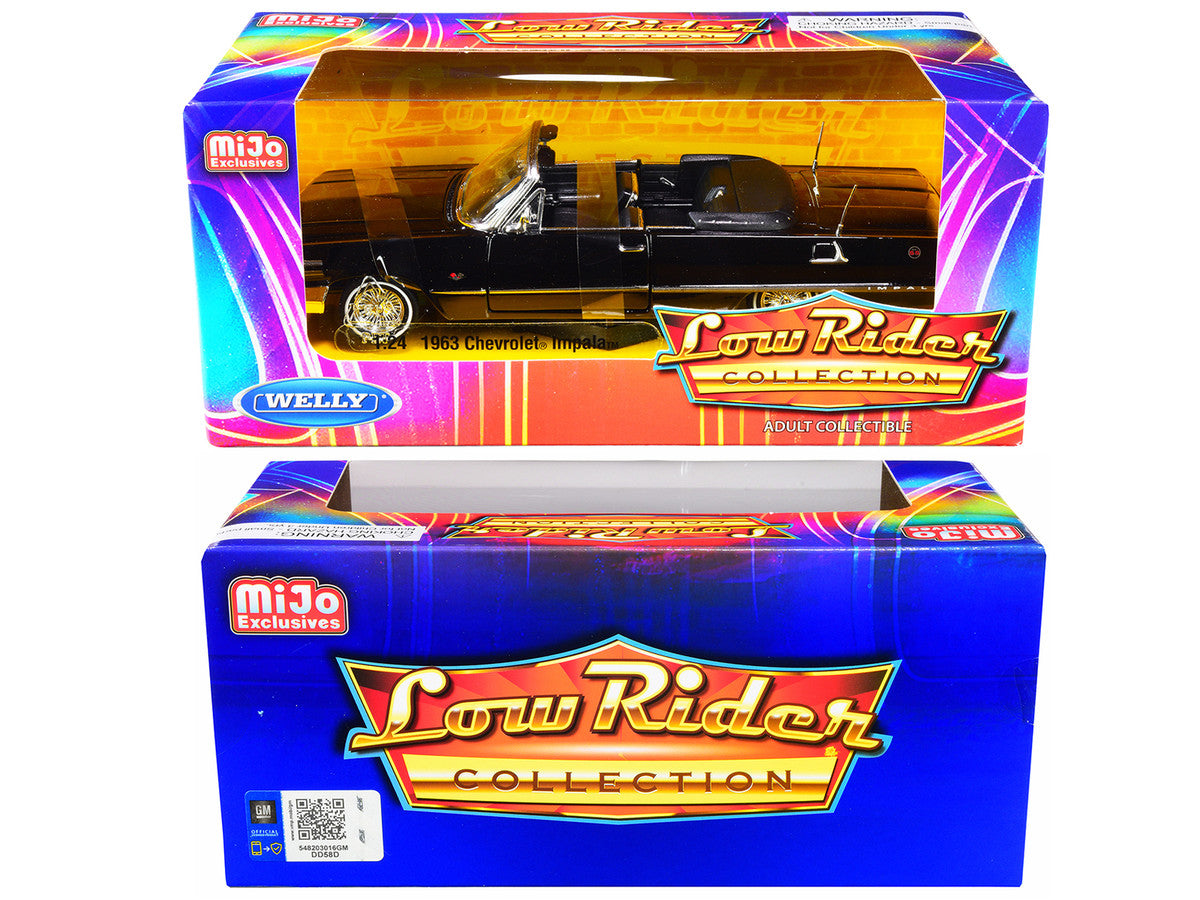 1963 Chevrolet Impala SS Convertible Black "Low Rider Collection" 1/24 Diecast Model Car by Welly-2