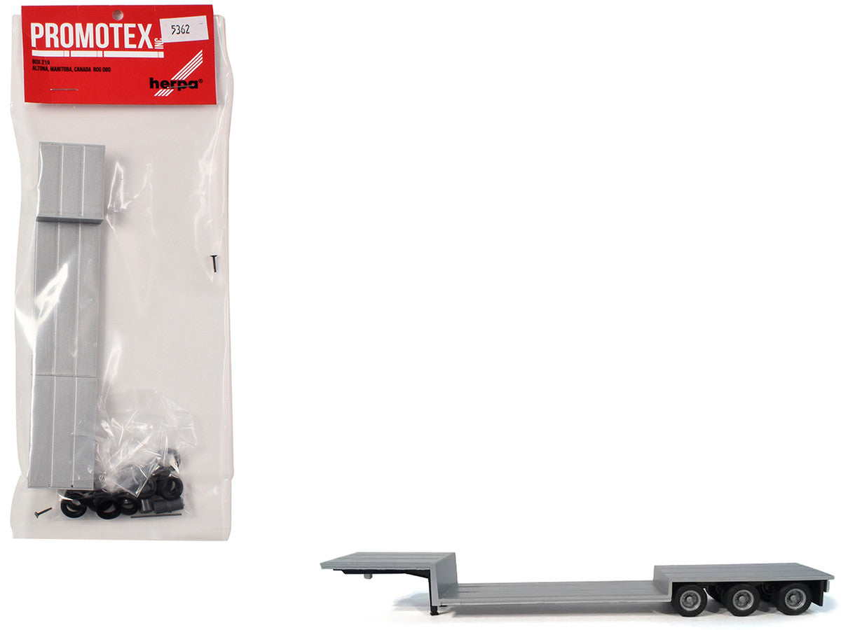3-Axle Double-Drop Flatbed Trailer Silver Top 1/87 (HO) Plastic Model by Promotex-0
