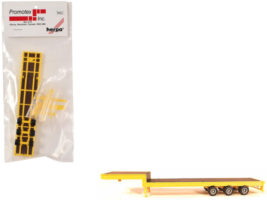 3-Axle Step Deck Equipment Trailer with Ramps Yellow 1/87 (HO) Plastic Model by Promotex-0