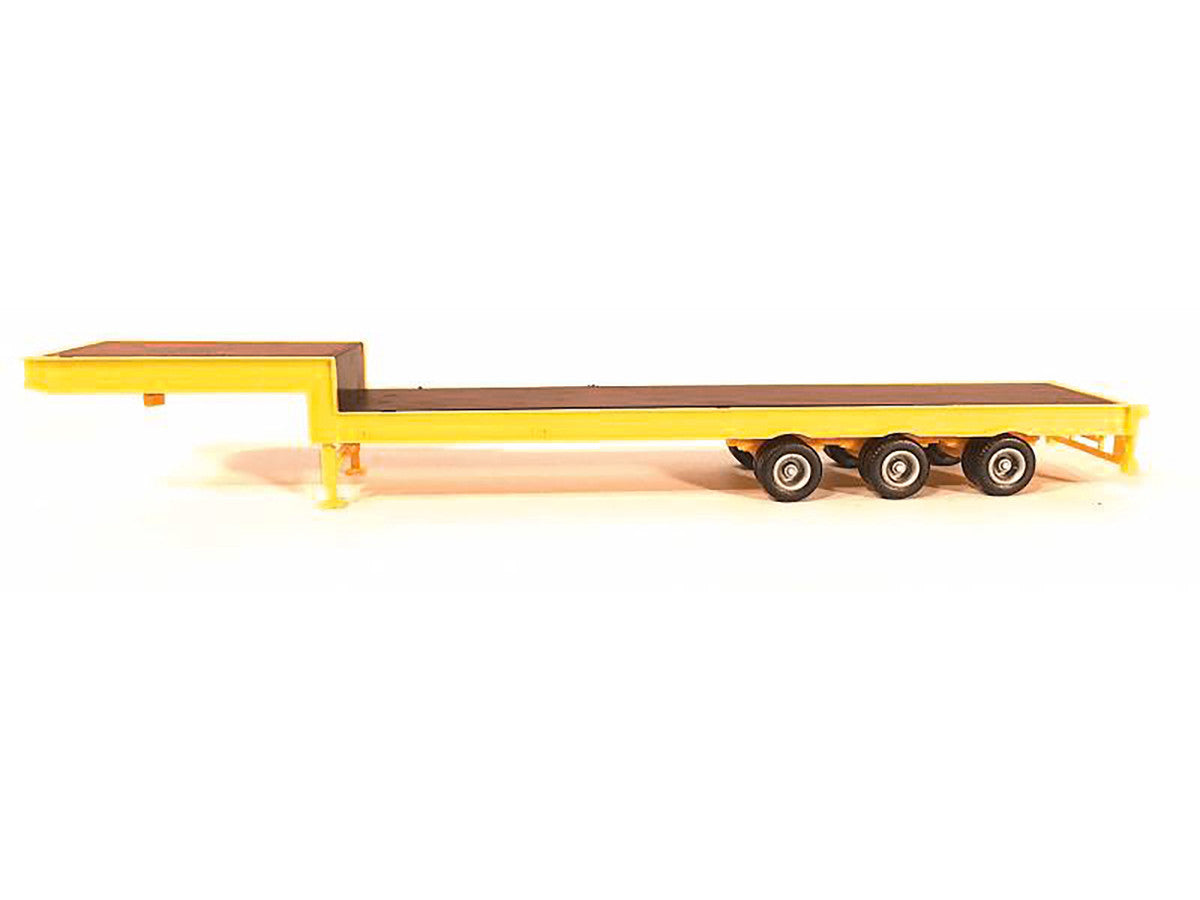 3-Axle Step Deck Equipment Trailer with Ramps Yellow 1/87 (HO) Plastic Model by Promotex-1