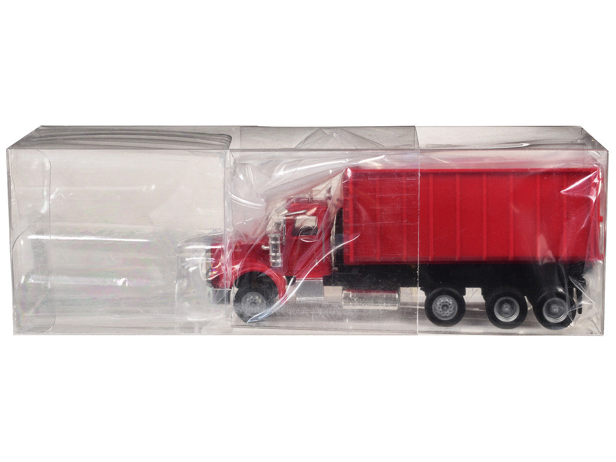 Peterbilt 367 Roll-Off Dump Truck Red with Red Box 1/87 (HO) Plastic Model Car by Promotex-1