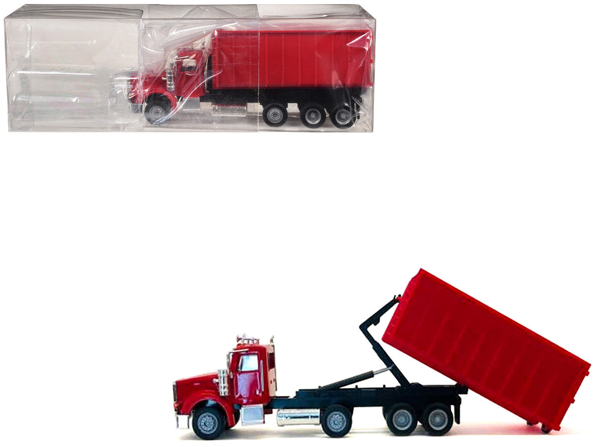 Peterbilt 367 Roll-Off Dump Truck Red with Red Box 1/87 (HO) Plastic Model Car by Promotex-2